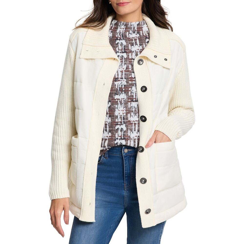 Nic+Zoe Mix Media Quilted Puffer Jacket - Size L - NWT